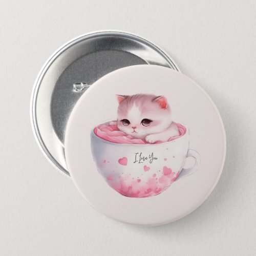 Kawaii Pink Chibi Cat With A Cute Crown Button