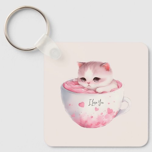 Kawaii Pink Chibi Cat With A Cute Crown Keychain