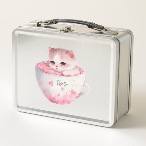 Kawaii Pink Chibi Cat With A Cute Crown Metal Lunch Box