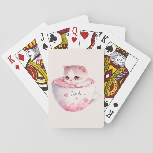 Kawaii Pink Chibi Cat With A Cute Crown Playing Cards