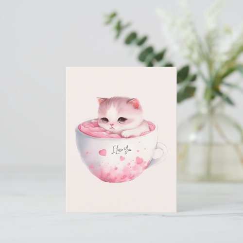 Kawaii Pink Chibi Cat With A Cute Crown Postcard