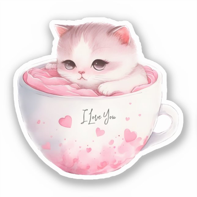 Kawaii Pink Chibi Cat With A Cute Crown Sticker (Front)