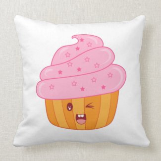 Kawaii pink color cupcake throw pillow