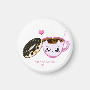 kawaii pink cup of coffee and donut   happiness is magnet