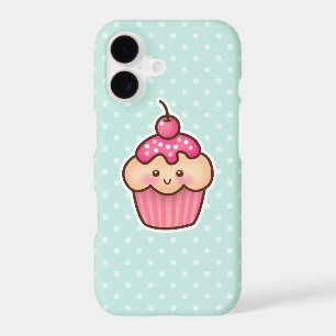 Kawaii Pink Cupcake and Cute Mint Blue Polka Dots iPhone 17 Case