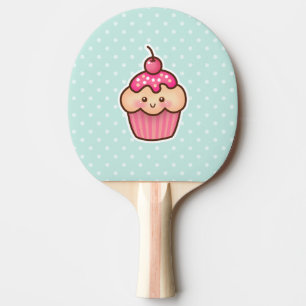 Kawaii Pink Cupcake and Cute Mint Blue Polka Dots Ping-Pong Paddle