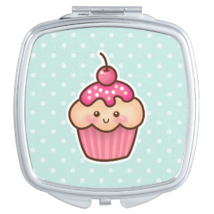 Kawaii Pink Cupcake and Cute Mint Blue Polka Dots Vanity Mirror