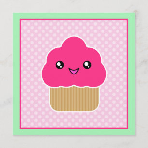 Kawaii Pink Cupcake Birthday Party Invitations