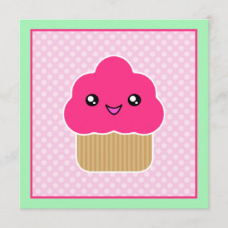 Kawaii Pink Cupcake Birthday Party Invitations