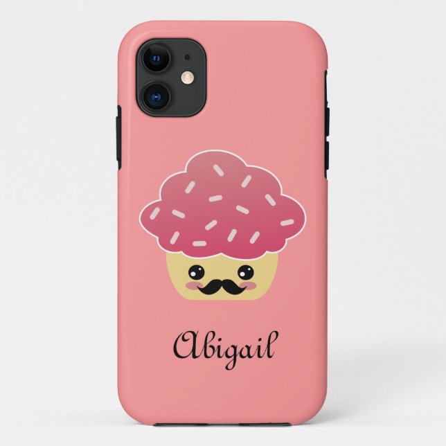 Kawaii Pink Cupcake with a Mustache Case-Mate iPhone Case (Back)