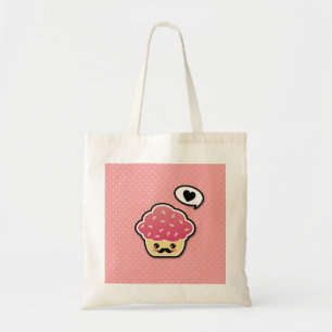 Kawaii Pink Cupcake with a Mustache Tote Bag