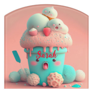 Kawaii pink cute ice cream cup door sign
