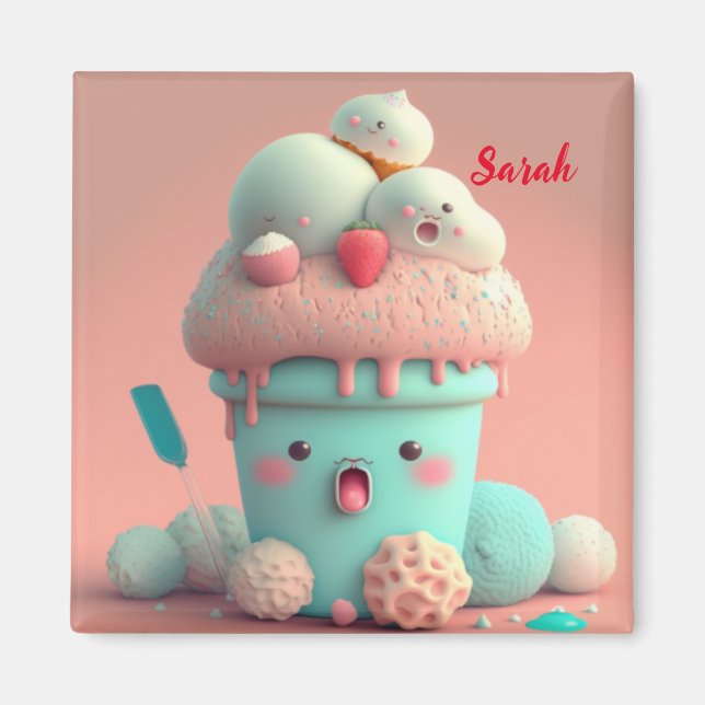 Kawaii pink cute ice cream cup magnet (Front)