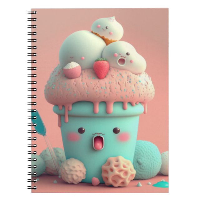 Kawaii pink cute ice cream  notebook (Front)