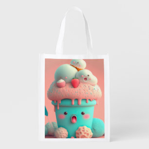 Kawaii pink cute ice cream notebook grocery bag