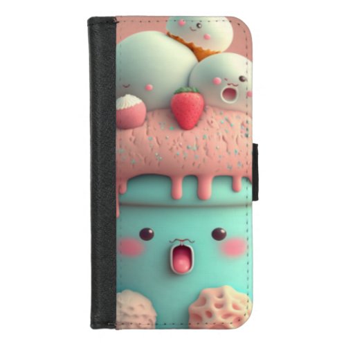 Kawaii pink cute ice cream  notebook iPhone 87 wallet case