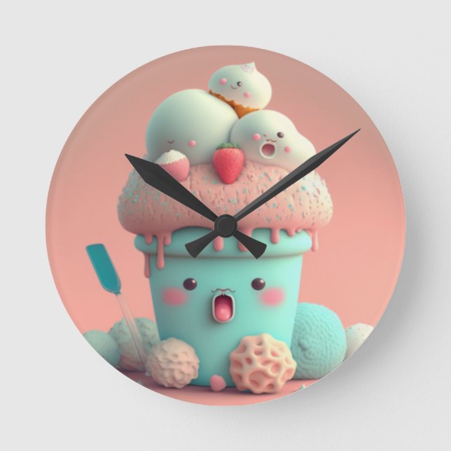 Kawaii pink cute ice cream  notebook round clock (Front)