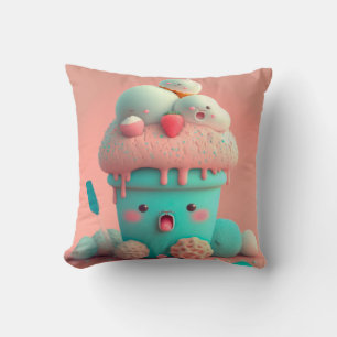 Kawaii pink cute ice cream notebook throw pillow