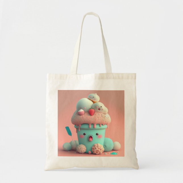 Kawaii pink cute ice cream  notebook tote bag (Front)