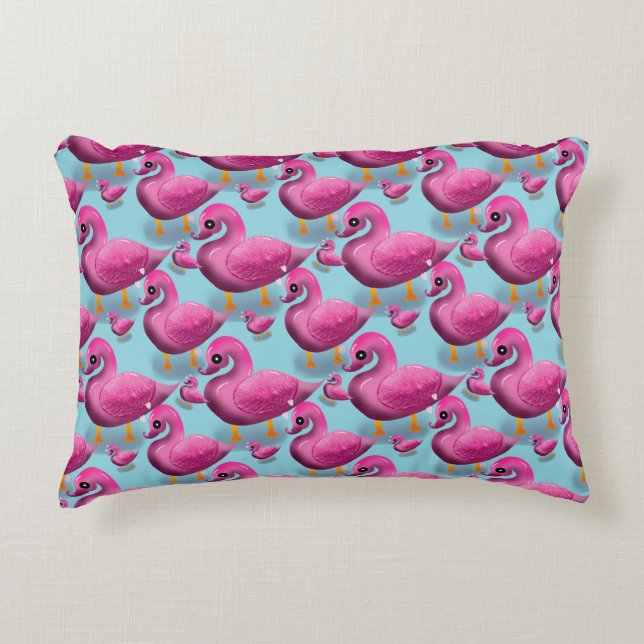 Kawaii Pink Duck Pattern – Adorable Aesthetic Maxi Accent Pillow (Front)