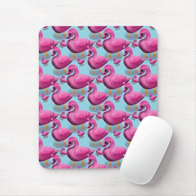Kawaii Pink Duck Pattern – Adorable Aesthetic Maxi Mouse Pad (With Mouse)