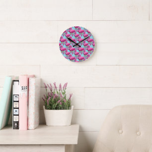 Kawaii Pink Duck Pattern – Adorable Aesthetic Maxi Round Clock