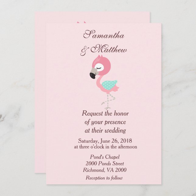 Kawaii Pink Flamingo Wedding Invitation (Front/Back)
