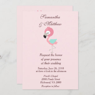 Kawaii Pink Flamingo Wedding Invitation