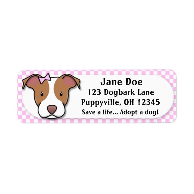 Kawaii Pink Gingham American Pit Bull Terrier Label (Front)