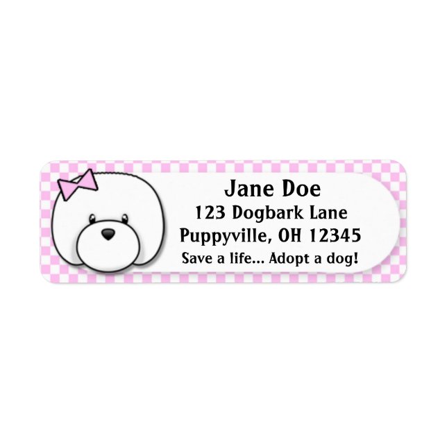 Kawaii Pink Gingham Bichon Frise Label (Front)