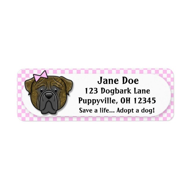 Kawaii Pink Gingham Brindle Bullmastiff Label (Front)