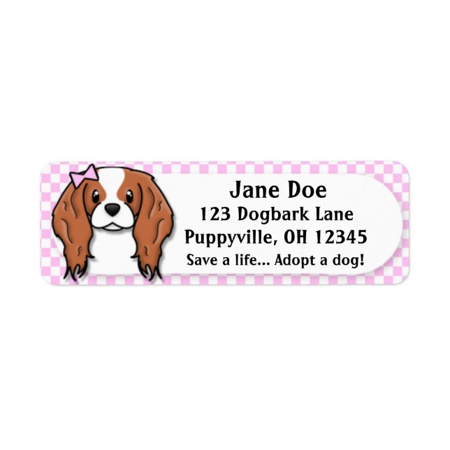 Kawaii Pink Gingham Cavalier King Charles Spaniel Label (Front)