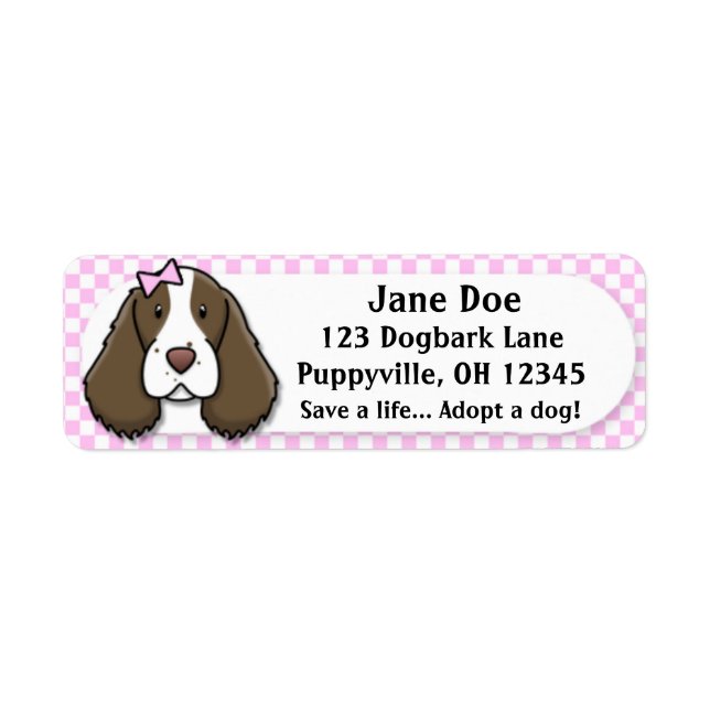 Kawaii Pink Gingham English Springer Spaniel Label (Front)