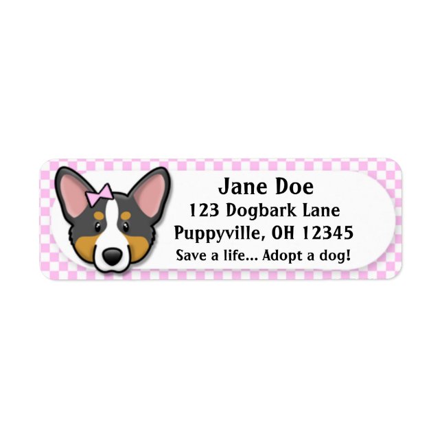 Kawaii Pink Gingham Tri Cardigan Welsh Corgi Label (Front)