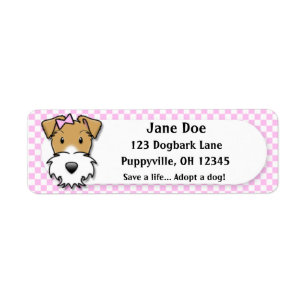 Kawaii Pink Gingham Wire Fox Terrier Label