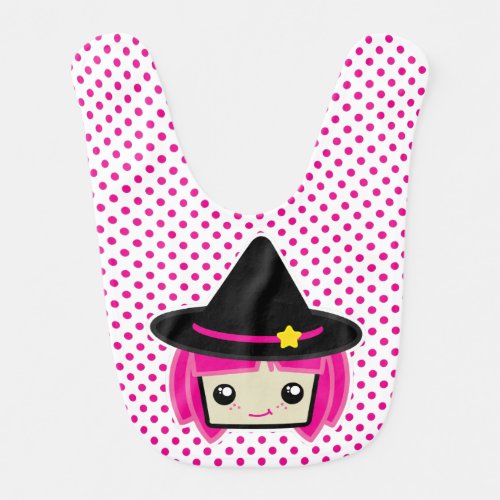 Kawaii Pink Haired Witch Baby Bib