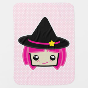 Kawaii Pink Haired Witch Baby Blanket