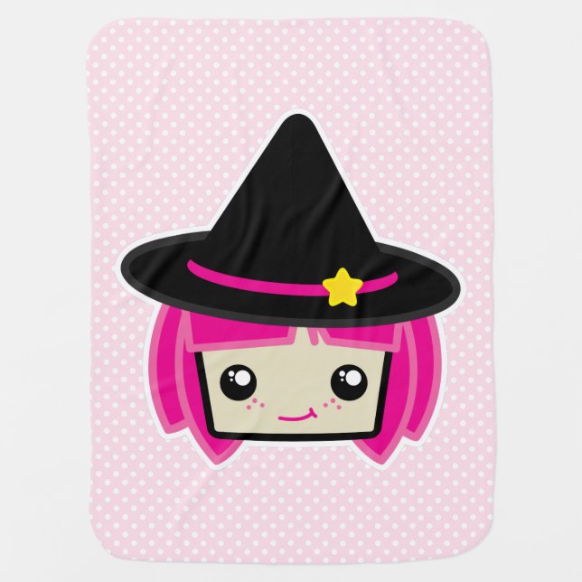 Kawaii Pink Haired Witch Baby Blanket (Front)