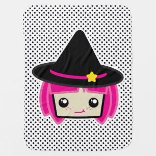 Kawaii Pink Haired Witch Baby Blanket