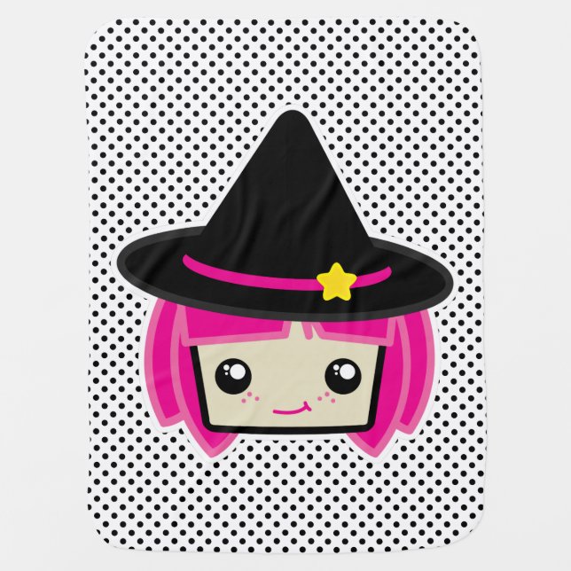 Kawaii Pink Haired Witch Baby Blanket (Front)
