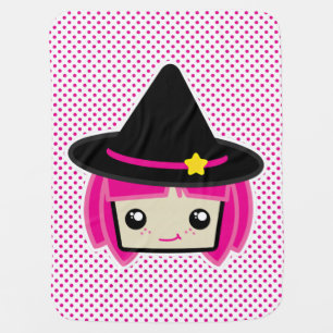 Kawaii Pink Haired Witch Baby Blanket