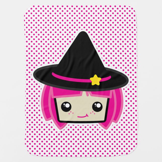 Kawaii Pink Haired Witch Baby Blanket (Front)