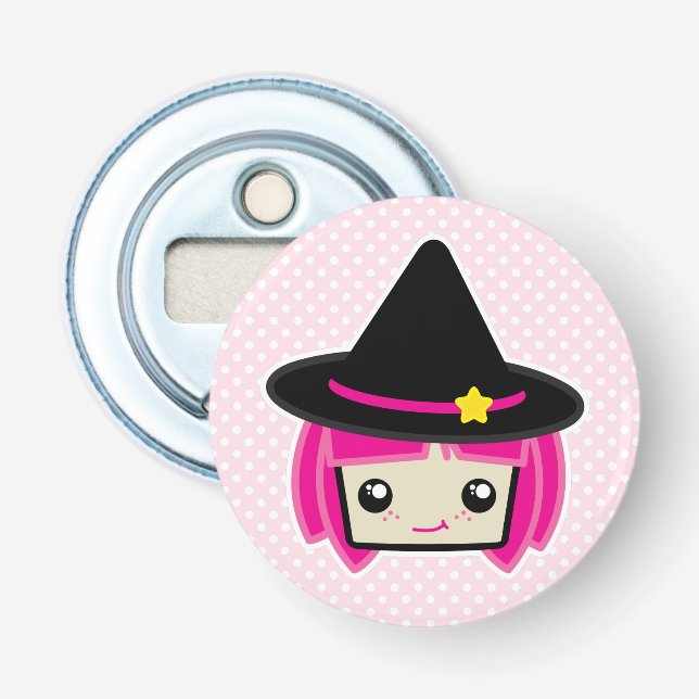Kawaii Pink Haired Witch Bottle Opener (Front)