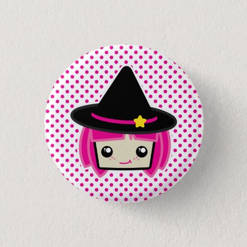 Kawaii Pink Haired Witch Button