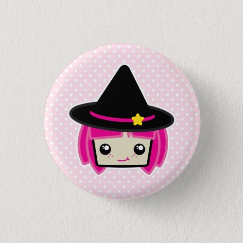 Kawaii Pink Haired Witch Button