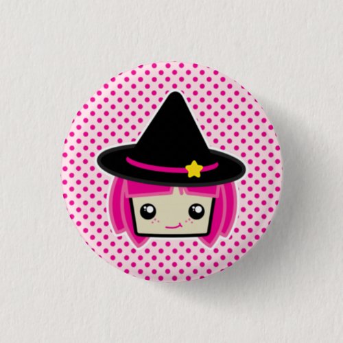 Kawaii Pink Haired Witch Button