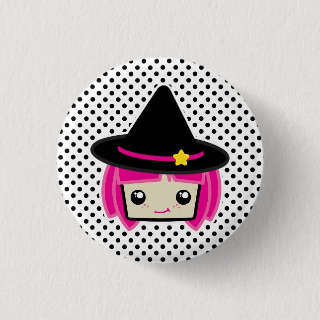 Kawaii Pink Haired Witch Button (Front)