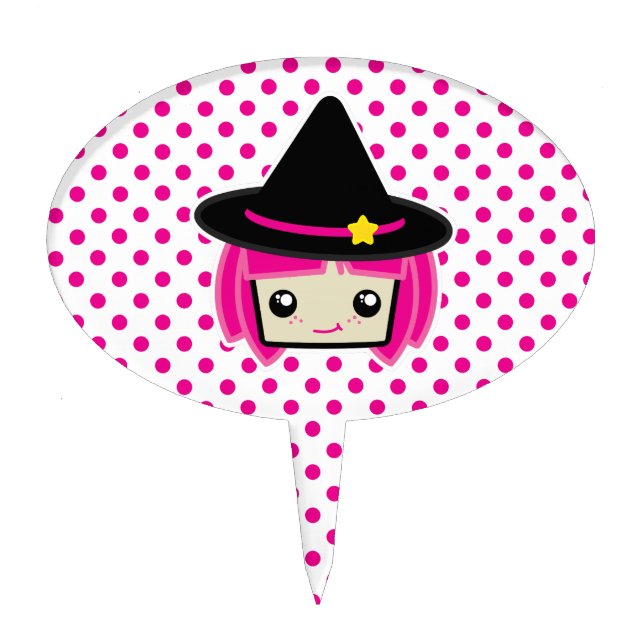 Kawaii Pink Haired Witch Cake Topper (Front)