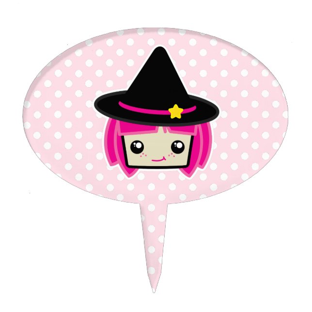 Kawaii Pink Haired Witch Cake Topper (Front)