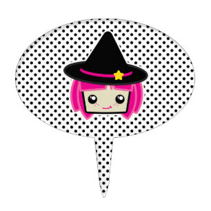 Kawaii Pink Haired Witch Cake Topper